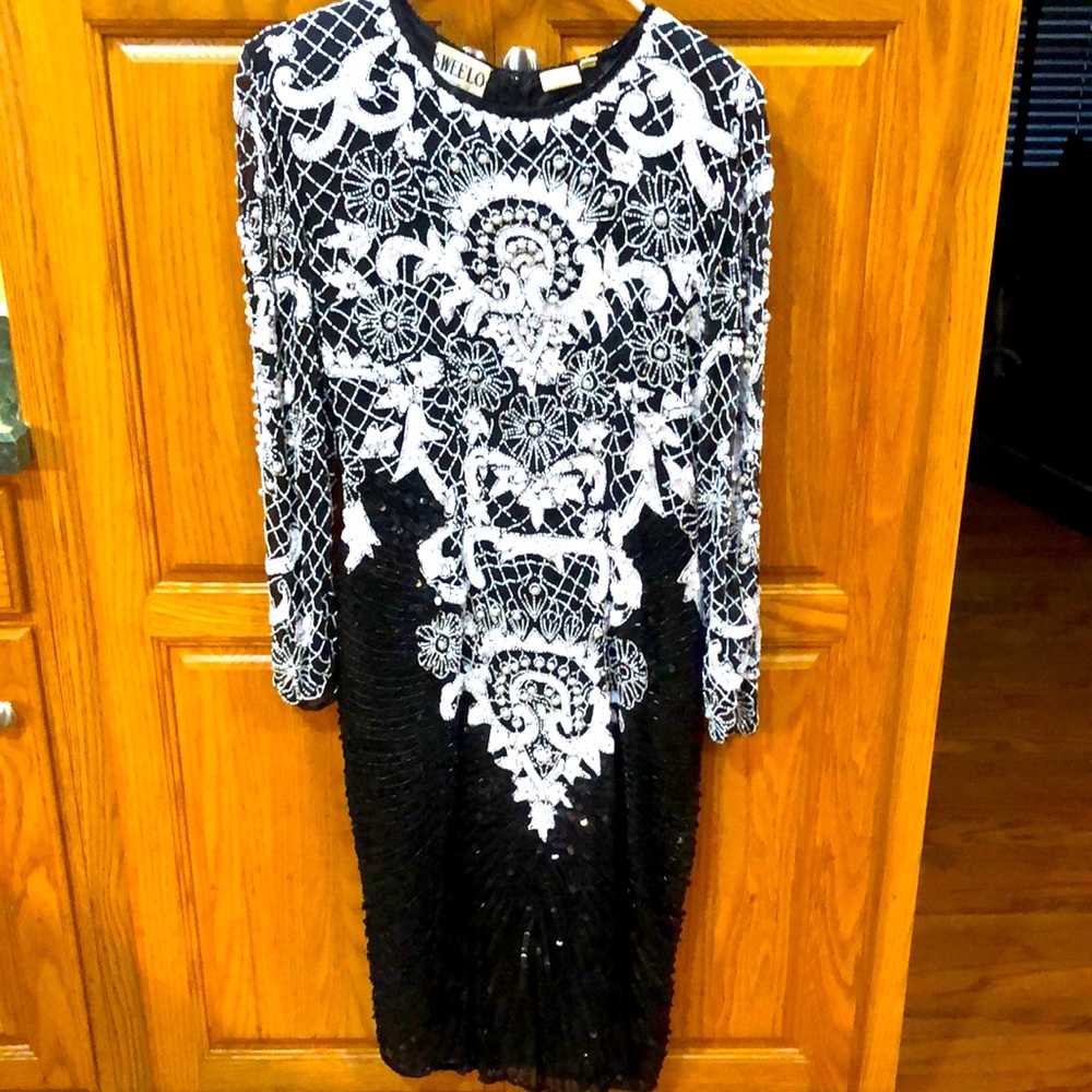 Vintage pearl/beaded formal cocktail dress, size large or 10/12 women’s